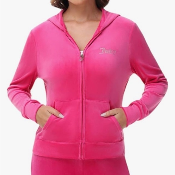 NWOT Juicy Couture Women's Bling Velour Hoodie full zip jacket XL - Picture 2 of 8
